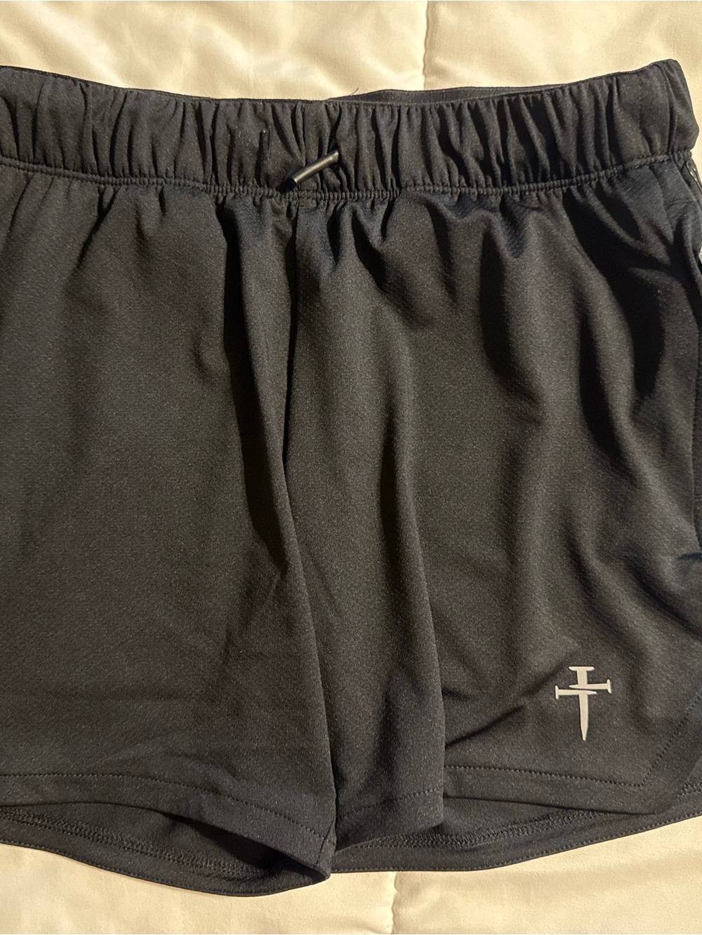 Kids Black Athletic Shorts with Cross Logo - Lightweight Activewear